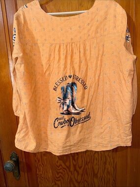 Dress Barn Peach Western Graphic Blouse